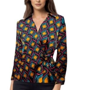 NWT Cupcakes and Cashmere Multicolour Geo Print Wrap Blouse XS